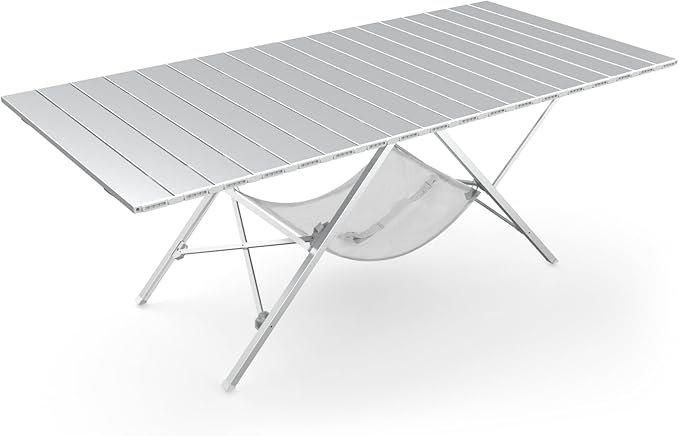 Portable Folding Aluminum Camping Table – Large Lightweight Picnic Table with Mesh Storage Rack (45" x 19.7" x 17")