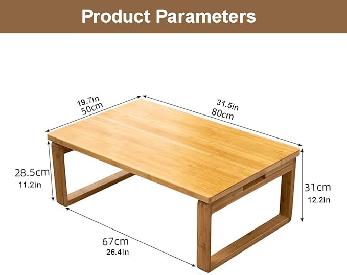 Natural Bamboo Folding Table – Minimalist Multi-Use Coffee Table for Living Room, Floor Seating, or Window Bay