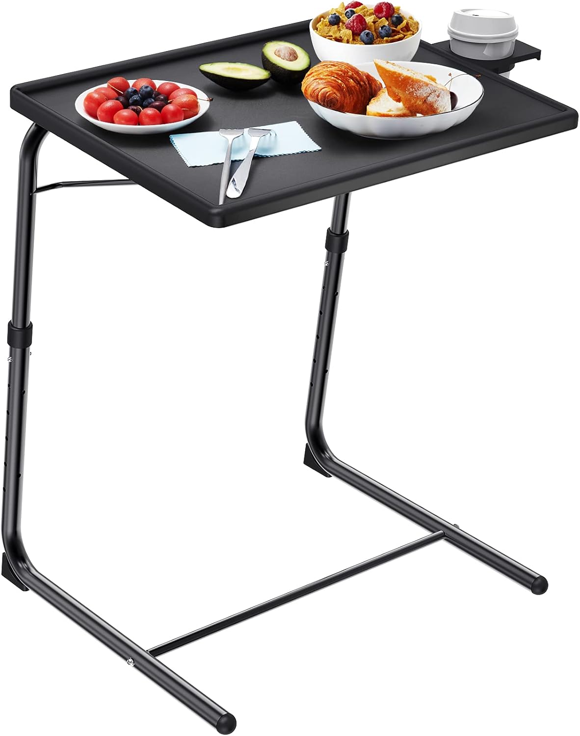 Adjustable Folding Side Table|Sleek Black Surface|Compact Laptop Tray|Portable Sofa/Bedside Table