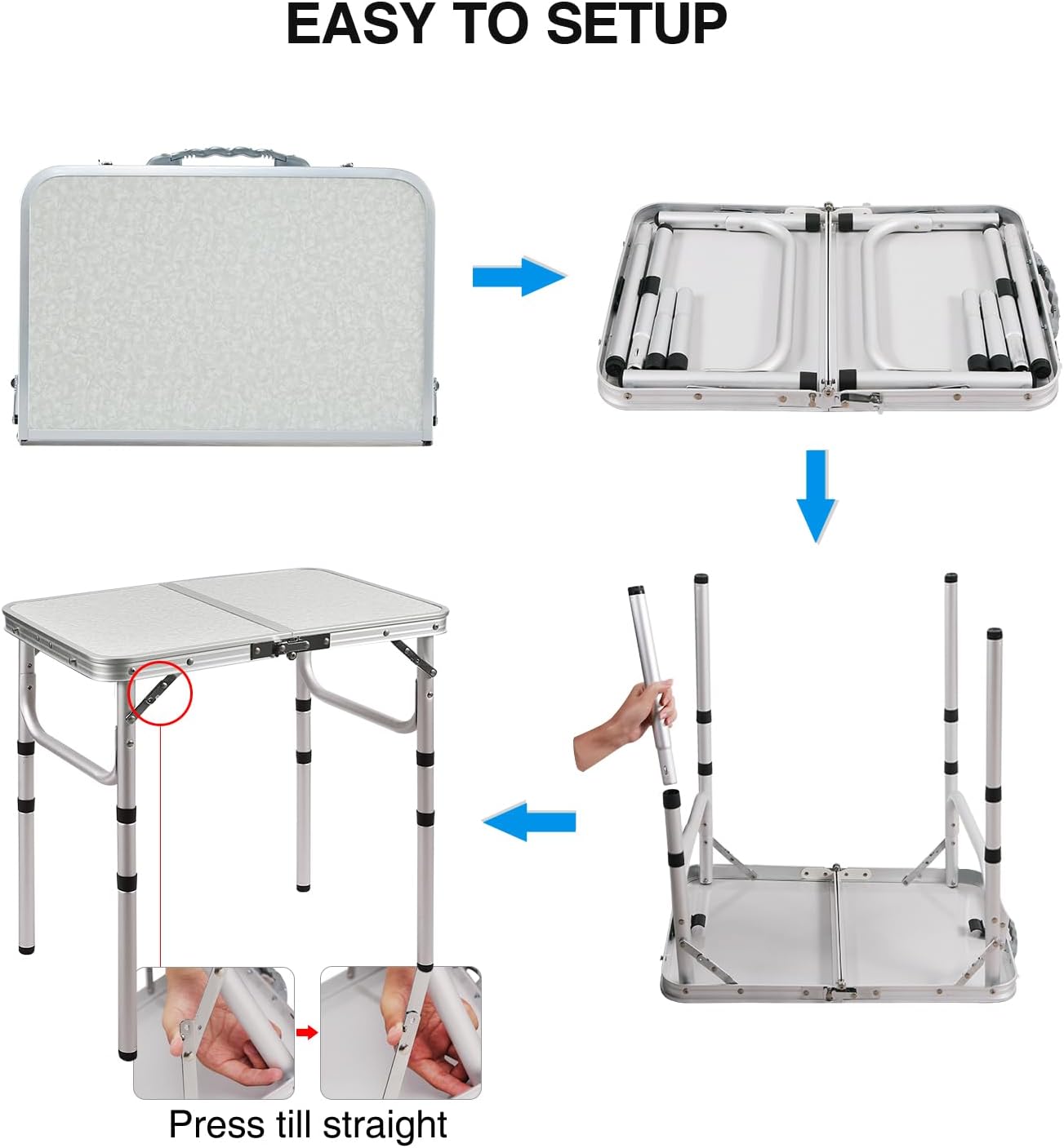 Portable Folding Table|Lightweight Aluminum Camping Table|3 Adjustable Heights|Compact Travel Picnic Desk