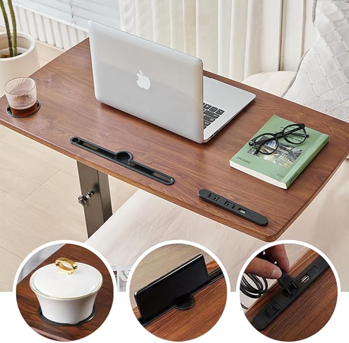 USB-Enabled Adjustable Folding Desk with Hidden Casters | Height Adjustable 26–37 in | Compact Laptop Table for Bedroom & Living Room