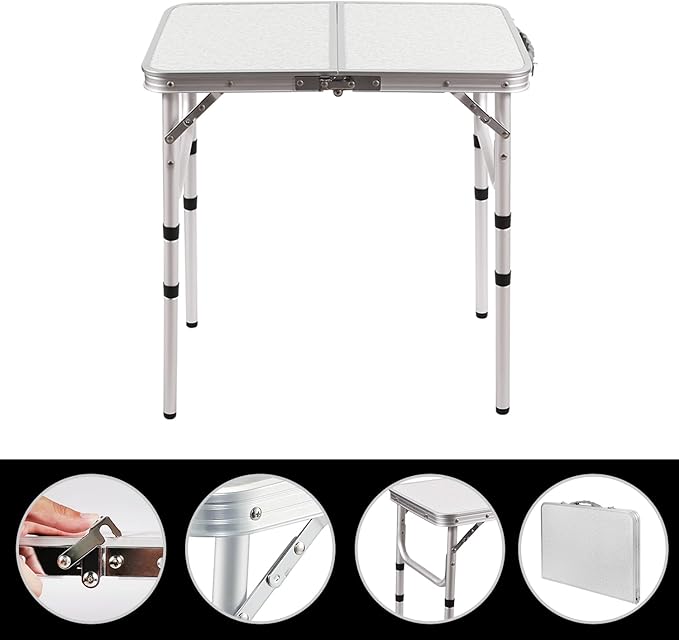Portable Folding Table|Lightweight Aluminum Camping Table|3 Adjustable Heights|Compact Travel Picnic Desk