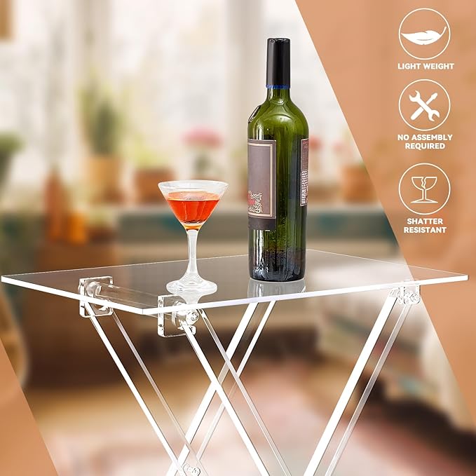 Clear Acrylic Folding Table – Lightweight Modern Side Table for Living Room, Balcony, Small Space, and Office