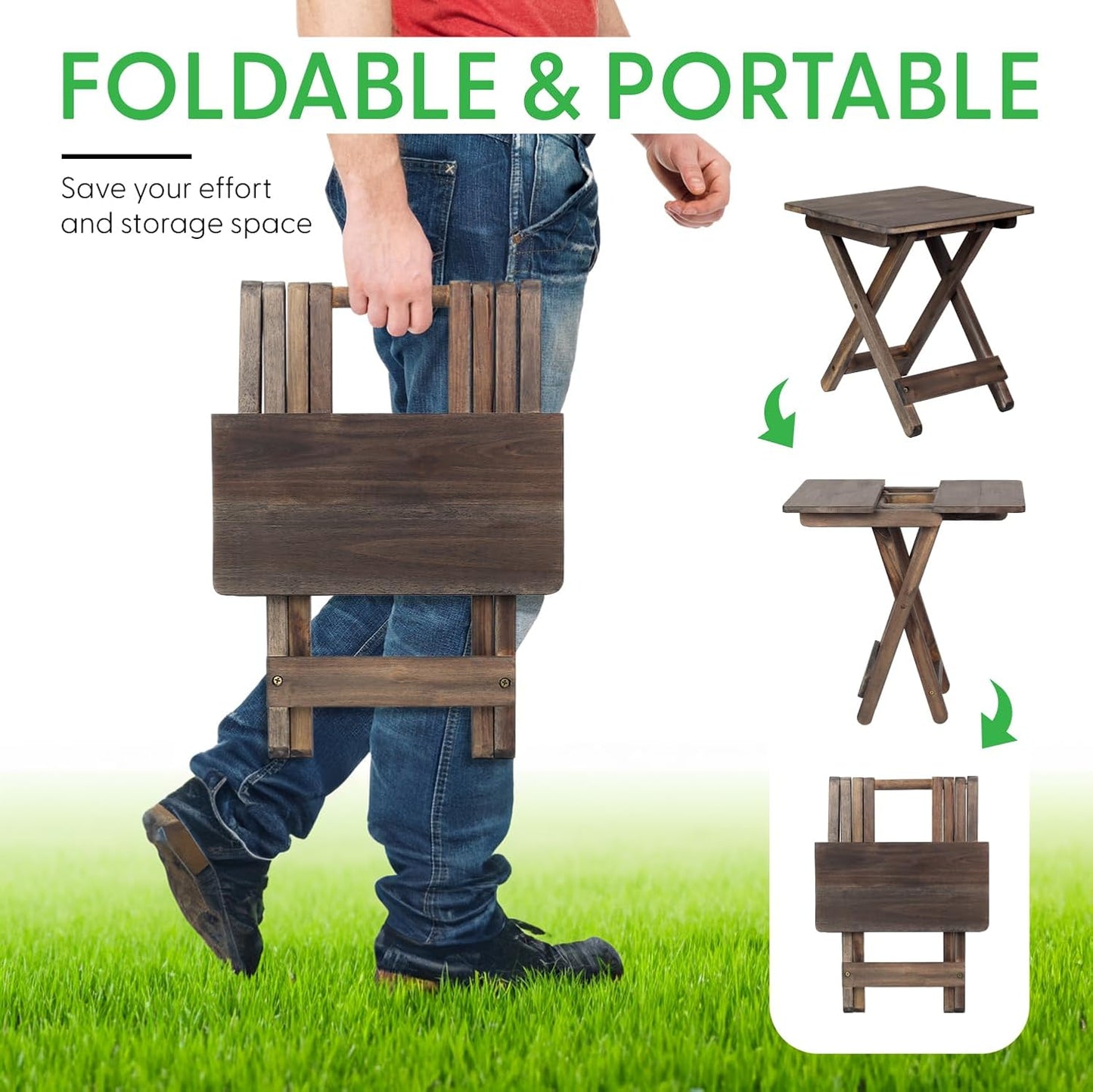 Folding Solid Wood Side Table – Compact & Portable Wooden Table for Camping, Outdoor, Patio, Balcony – Supports up to 200 lbs