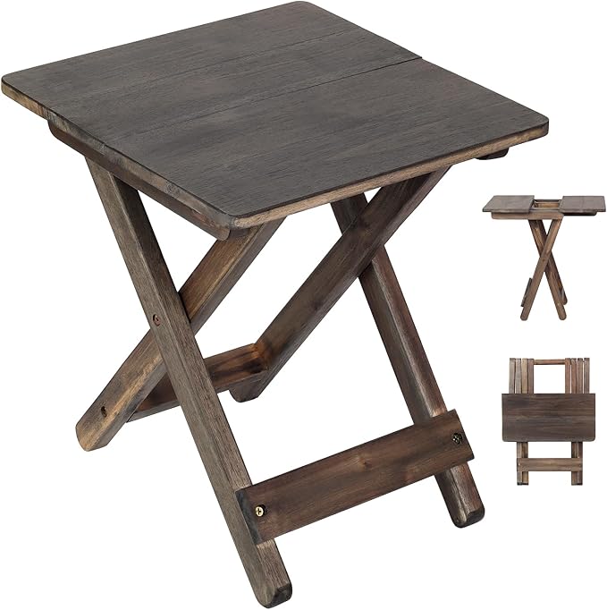 Folding Solid Wood Side Table – Compact & Portable Wooden Table for Camping, Outdoor, Patio, Balcony – Supports up to 200 lbs