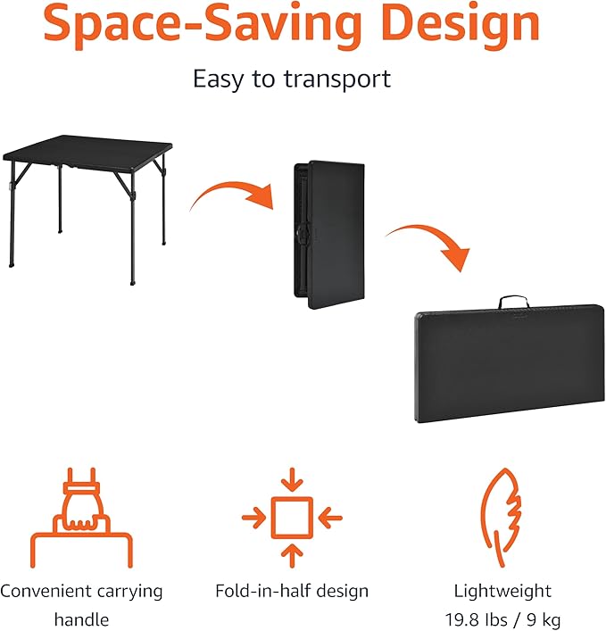 Durable Folding Table – 33.9" Square Portable Table with Locking System, Anti-Slip Legs & Pinch-Free Folding Design