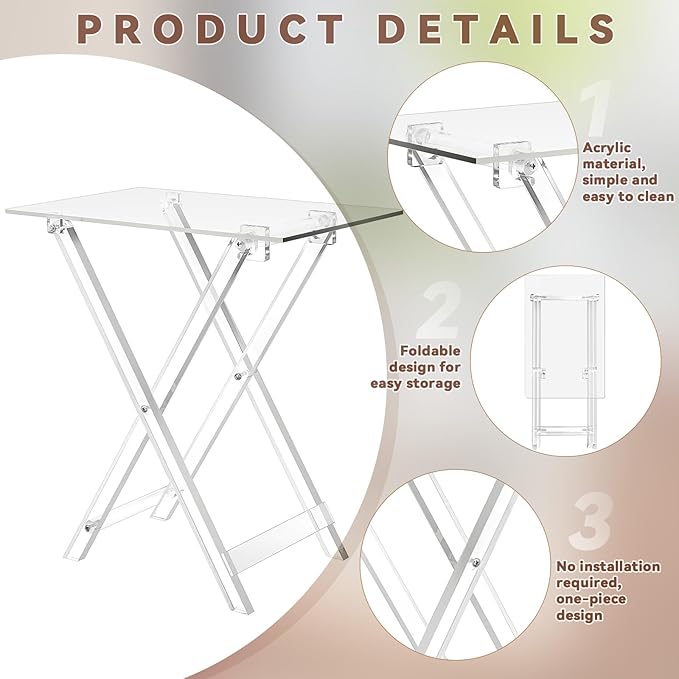 Clear Acrylic Folding Table – Lightweight Modern Side Table for Living Room, Balcony, Small Space, and Office