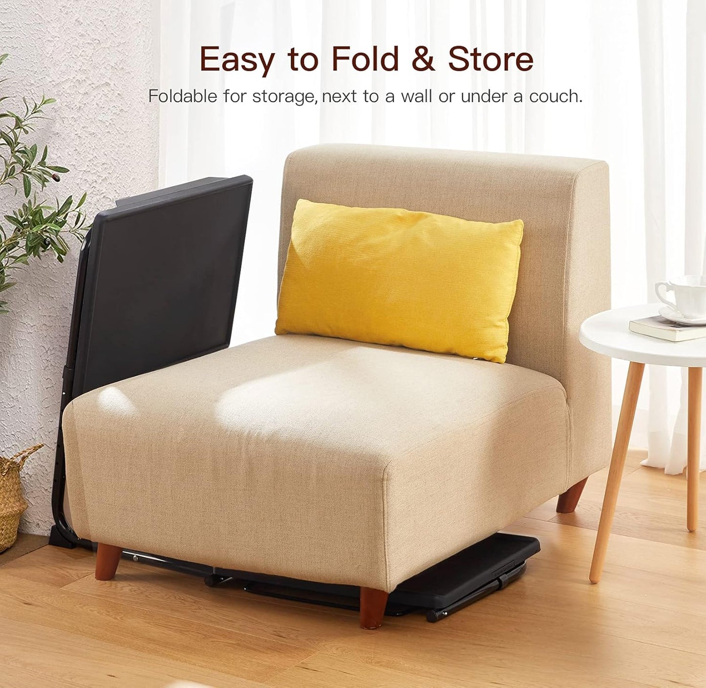 Adjustable Folding Side Table|Sleek Black Surface|Compact Laptop Tray|Portable Sofa/Bedside Table