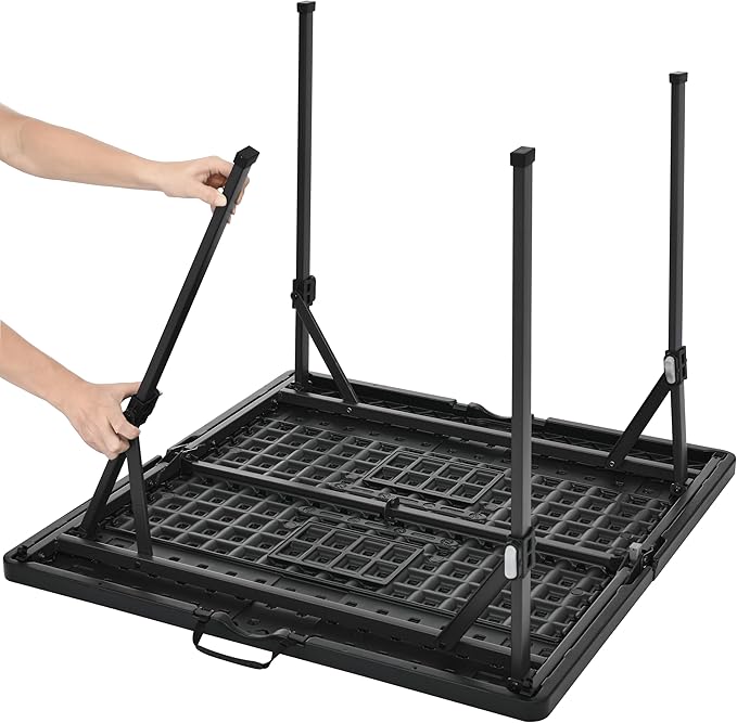 Durable Folding Table – 33.9" Square Portable Table with Locking System, Anti-Slip Legs & Pinch-Free Folding Design