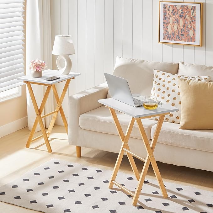 Minimalist Folding Side Table – Compact Nordic-Style Wooden Table for Dining, Coffee, or Laptop Use (18.9” Wide)
