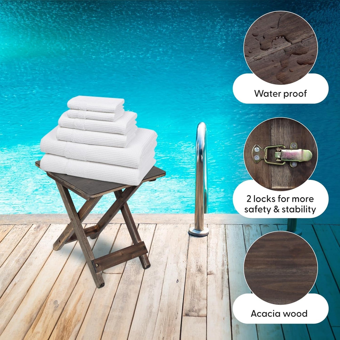 Folding Solid Wood Side Table – Compact & Portable Wooden Table for Camping, Outdoor, Patio, Balcony – Supports up to 200 lbs