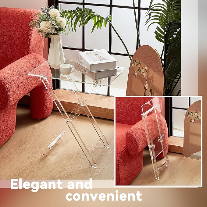 Clear Acrylic Folding Table – Lightweight Modern Side Table for Living Room, Balcony, Small Space, and Office