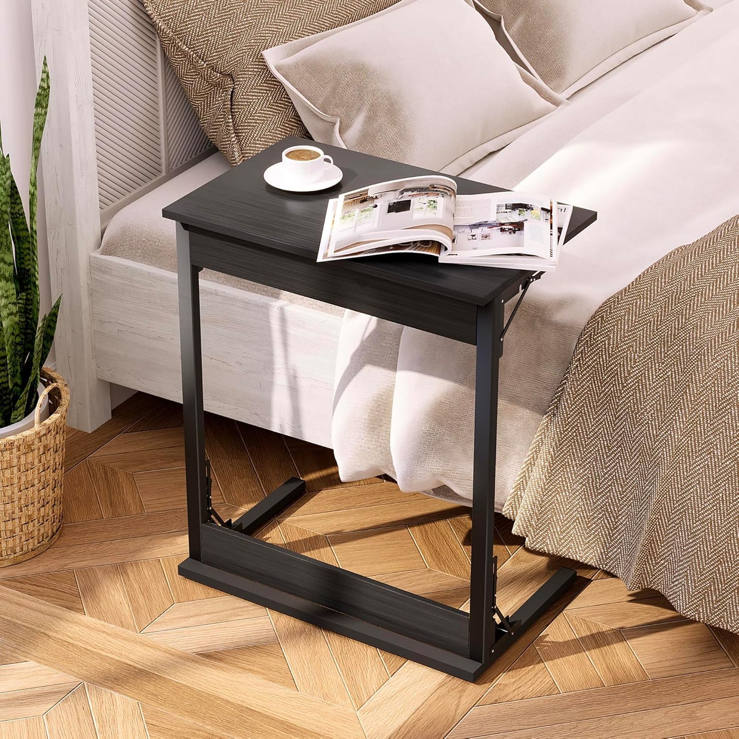 C-Shaped Folding Side Table – Portable Laptop Desk for Sofa or Bedside Use (23.6" × 14.6" × 27.5")