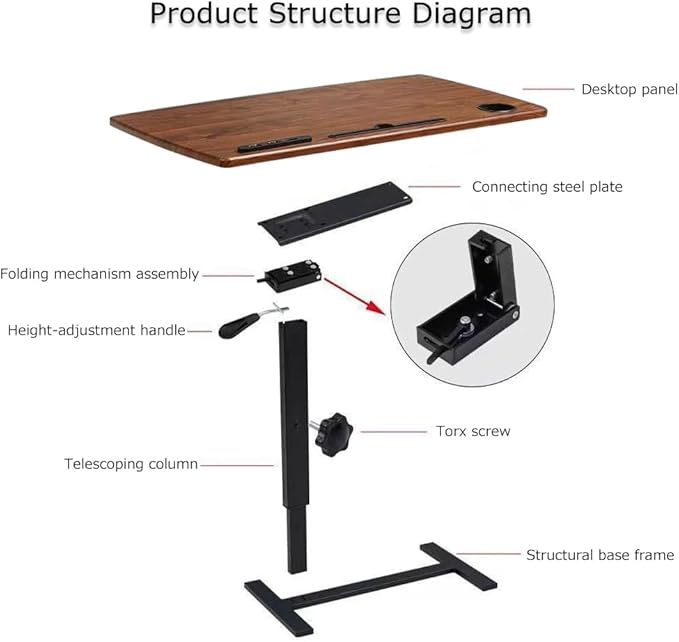 USB-Enabled Adjustable Folding Desk with Hidden Casters | Height Adjustable 26–37 in | Compact Laptop Table for Bedroom & Living Room