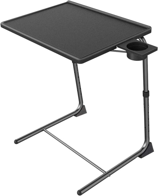 Adjustable Folding Side Table｜Sleek Black Surface｜Compact Laptop Tray｜Portable Sofa/Bedside Table
