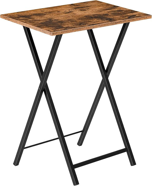 Rustic Folding Side Table with Wood Grain Surface｜Compact & Portable Design｜Heavy-Duty Black Metal Frame｜Ideal for Living Room, Bedroom, Balcony, or Outdoor Use