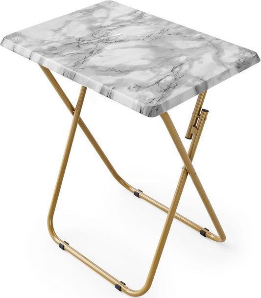 Marble-Pattern Folding Table｜Portable Lightweight Side Table with Gold Metal Frame｜Compact Multipurpose Foldable Desk