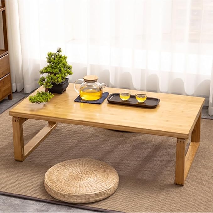 Natural Bamboo Folding Table – Minimalist Multi-Use Coffee Table for Living Room, Floor Seating, or Window Bay