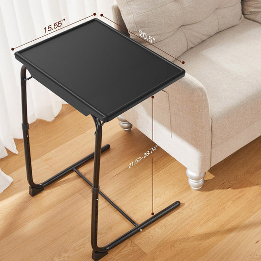 Adjustable Folding Side Table｜Sleek Black Surface｜Compact Laptop Tray｜Portable Sofa/Bedside Table