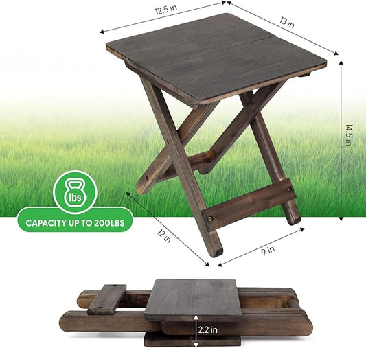 Folding Solid Wood Side Table – Compact & Portable Wooden Table for Camping, Outdoor, Patio, Balcony – Supports up to 200 lbs