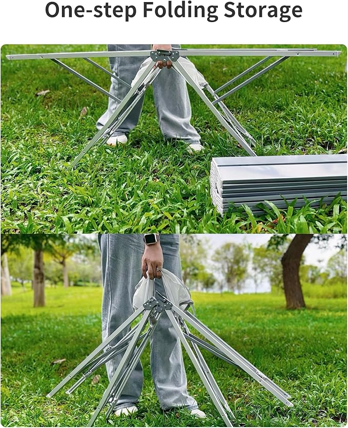 Portable Folding Aluminum Camping Table – Large Lightweight Picnic Table with Mesh Storage Rack (45" x 19.7" x 17")