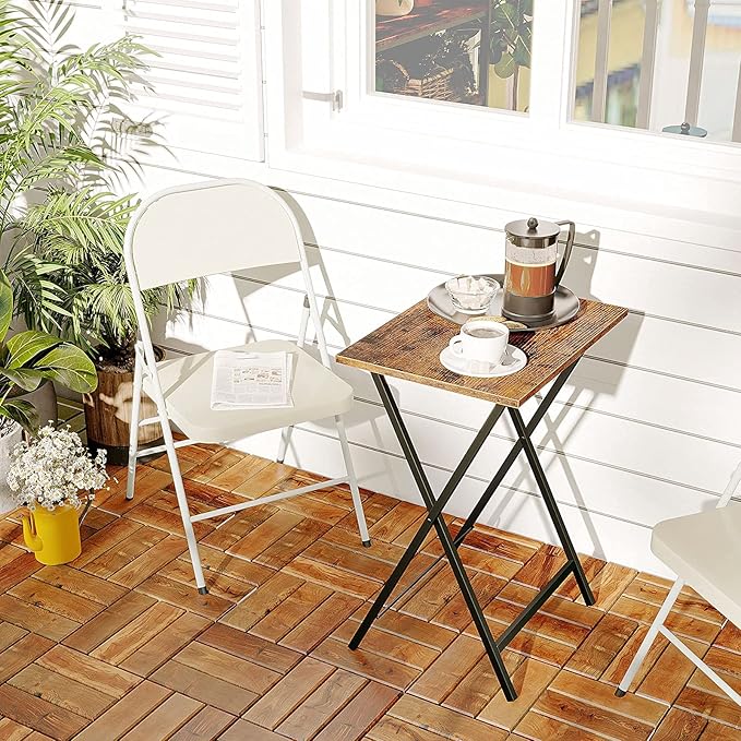 Rustic Folding Side Table with Wood Grain Surface｜Compact & Portable Design｜Heavy-Duty Black Metal Frame｜Ideal for Living Room, Bedroom, Balcony, or Outdoor Use