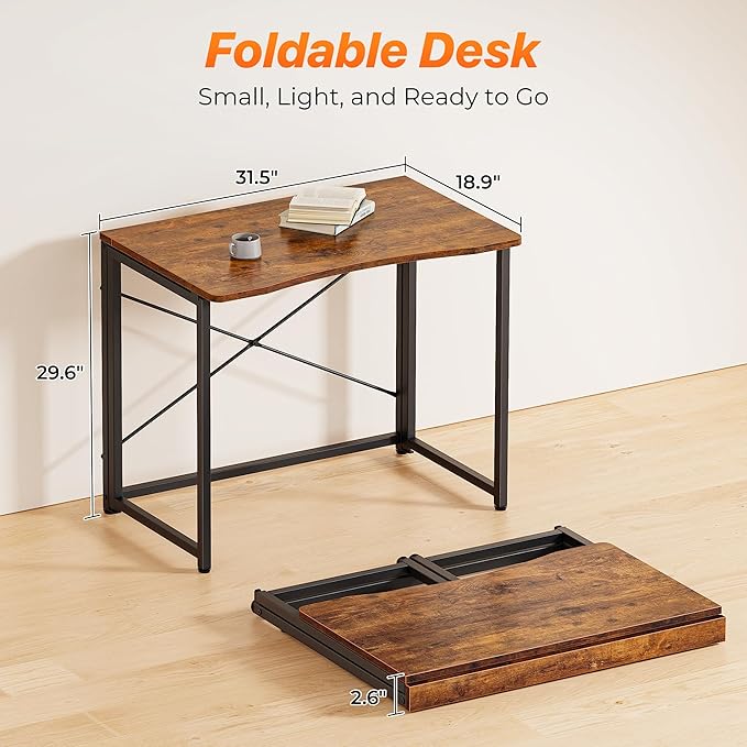 Vintage Wood Foldable Desk｜Compact and Portable Writing Table｜No-Assembly Folding Study Table｜Space-Saving Workstation